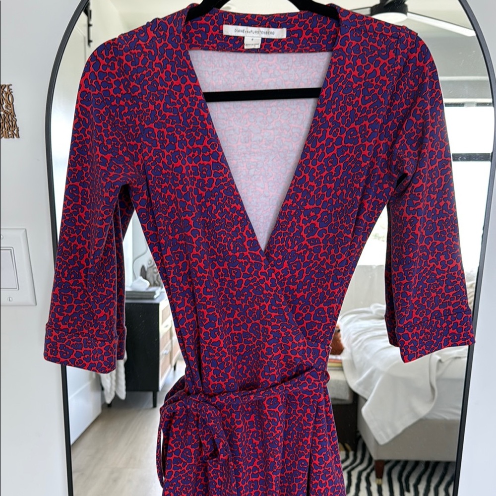 Diane Von Furstenberg purple and hot pink  Leopard Print Wrap Dress